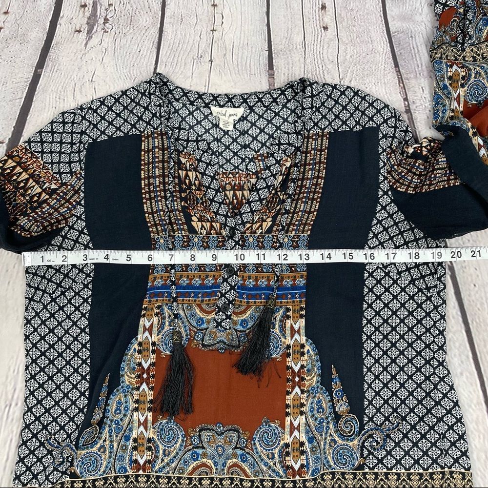 TRIBAL JEANS women's longsleeve top boho mixed print tassel peasant style size S - Picture 8 of 11